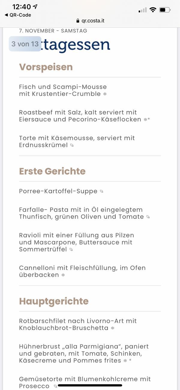 Speisekarten am Handy